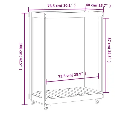 Küttepuude Alus Ratastega, Valge, 76,5 X 40 X 108 cm Männipuit