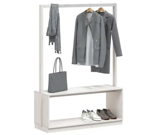 Riidestange Koos Jalatsikapiga, Valge, 13X40X157,5 Cm Männipuit