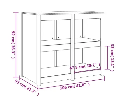 Āra Virtuves Skapītis, 106X55X92 Cm, Priedes Masīvkoks Vidaxl
