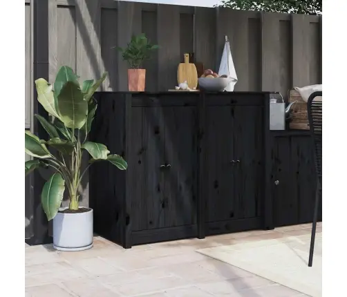 Āra Virtuves Durvis, Melnas, 2 Gab., 50X9X82 Cm, Priedes Koks Vidaxl