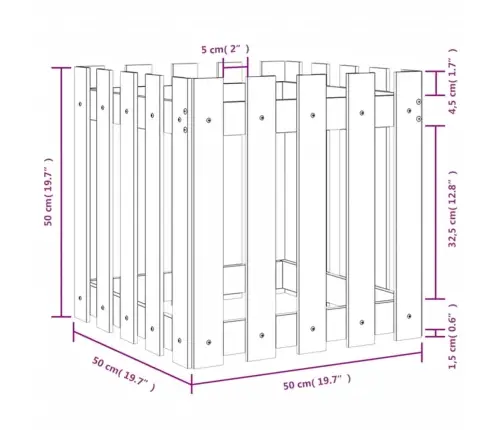 Dārza Puķu Kaste, Žoga Dizains, 50X50X50 Cm, Priedes Masīvkoks Vidaxl