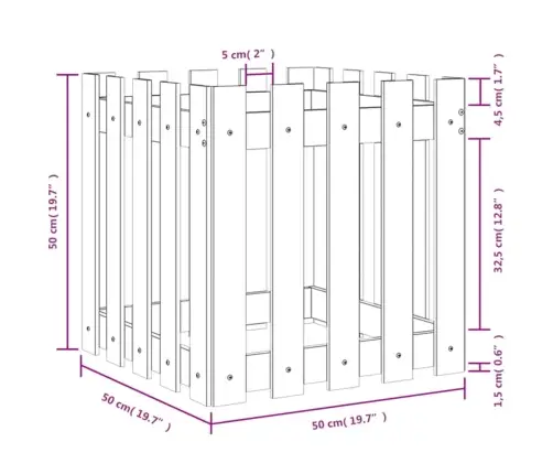 Dārza Puķu Kaste, Žoga Dizains, 50X50X50 Cm, Impregnēta Priede Vidaxl