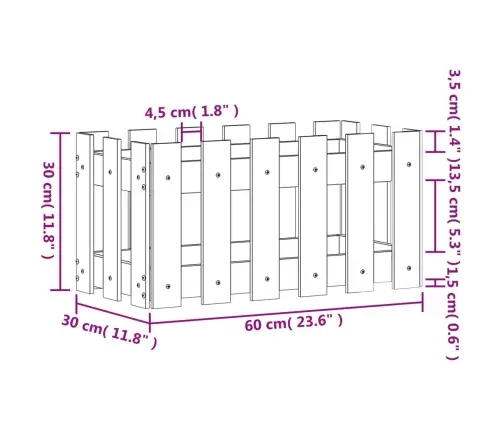 Dārza Puķu Kaste, Žoga Dizains, 60X30X30 Cm, Priedes Masīvkoks Vidaxl
