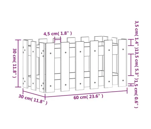 Dārza Puķu Kaste, Žoga Dizains, 60X30X30 Cm, Impregnēta Priede Vidaxl