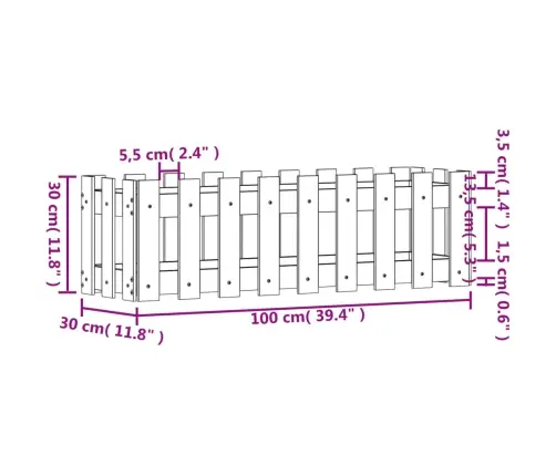 Dārza Puķu Kaste, Žoga Dizains, 100X30X30 Cm, Egles Masīvkoks Vidaxl