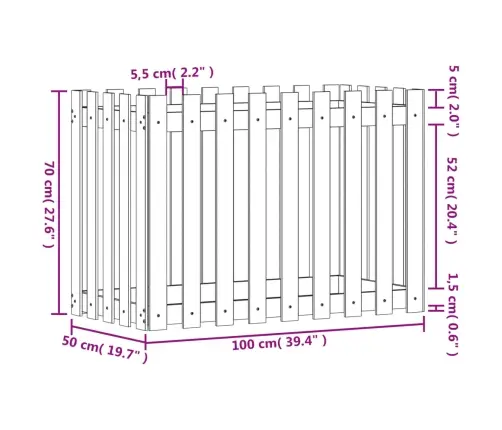Dārza Puķu Kaste, Žoga Dizains, 100X50X70 Cm, Priedes Masīvkoks Vidaxl