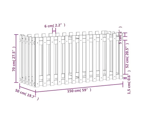 Dārza Puķu Kaste, Žoga Dizains, 150X50X70 Cm, Priedes Masīvkoks Vidaxl