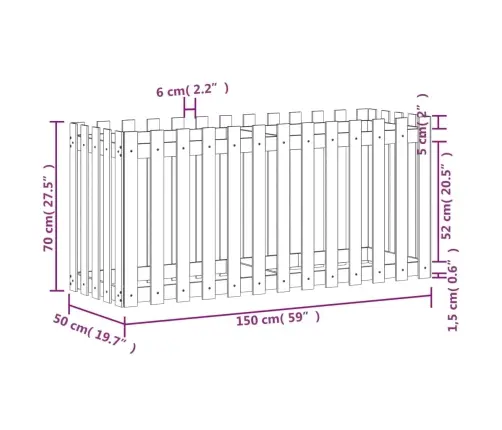 Dārza Puķu Kaste, Žoga Dizains, 150X50X70 Cm, Egles Masīvkoks Vidaxl