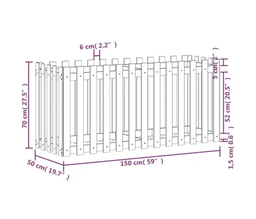 Dārza Puķu Kaste, Žoga Dizains, 150X50X70 Cm, Impregnēta Priede Vidaxl