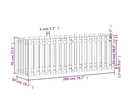 Dārza Puķu Kaste, Žoga Dizains, 200X50X70 Cm, Priedes Masīvkoks Vidaxl