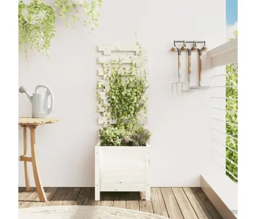 Dārza Puķu Kaste, Balta, 39X39,5X114 Cm, Priedes Masīvkoks Vidaxl