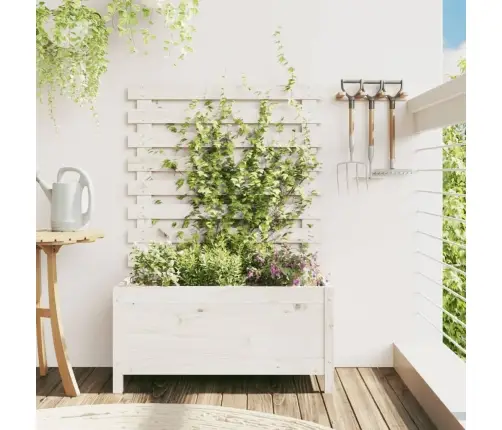 Dārza Puķu Kaste, Balta, 79X39,5X114 Cm, Priedes Masīvkoks Vidaxl
