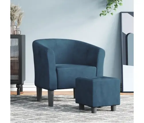 Atpūtas Krēsls Ar Kājsoliņu, Tumši Zils Samts Vidaxl