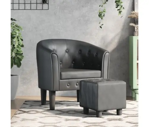 Klubkrēsls Ar Kāju Soliņu, Pelēka Mākslīgā Āda Vidaxl