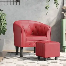 Klubkrēsls Ar Kāju Soliņu, Vīnsarkana Mākslīgā Āda Vidaxl