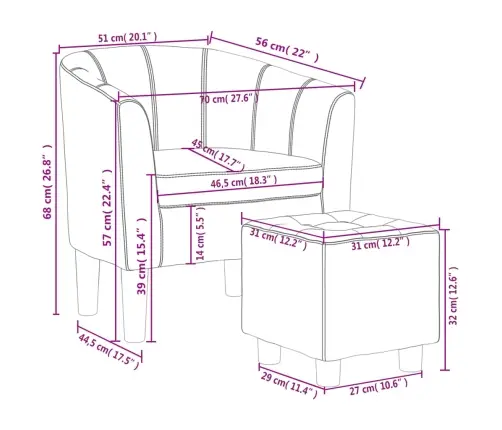Klubkrēsls Ar Kāju Soliņu, Vīnsarkana Mākslīgā Āda Vidaxl