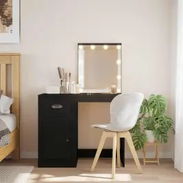 Kosmetinis Staliukas Su Led Lemputėmis, Juodas, 90X42X132,5Cm