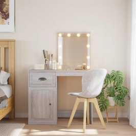 Kosmetinis Staliukas Su Led Lemputėmis, Pilkas, 90X42X132,5Cm