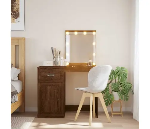 Spoguļgaldiņš Ar Led, Ozolkoka, 90X42X132,5 Cm Vidaxl