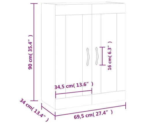 Sienas Skapītis, 69,5X34X90 Cm, Pelēcīga Ozolkoka Krāsa Vidaxl