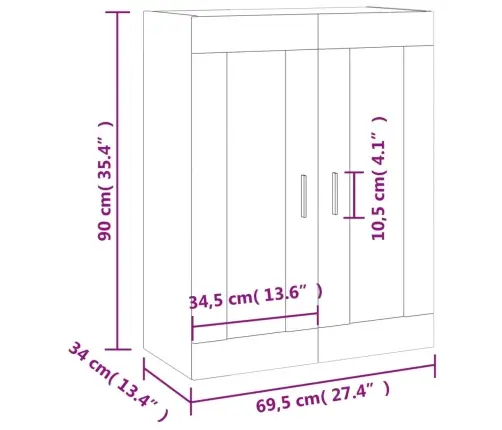 Sienas Skapītis, 69,5X34X90 Cm, Pelēcīga Ozolkoka Krāsa Vidaxl