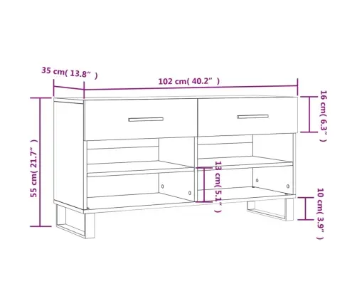 Jalatsipink, Betoonhall, 102 X 35 X 55 cm Tehispuit