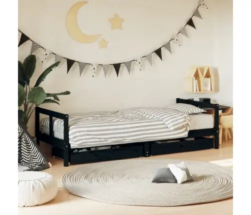 Vaikiškos Lovos Rėmas Su Stalčiais, Juodas, 80X200cm Pušis