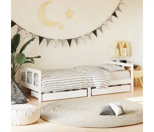 Bērnu Gultas Rāmis Ar Atvilktnēm, Balts, Priedes Masīvkoks Vidaxl