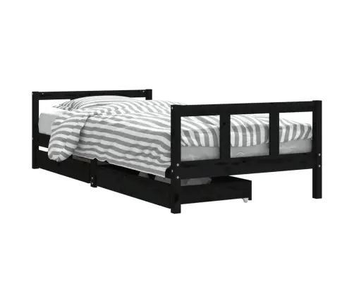 Lastevoodi Raam Sahtlitega, Must, 90 X 200 cm Männipuit