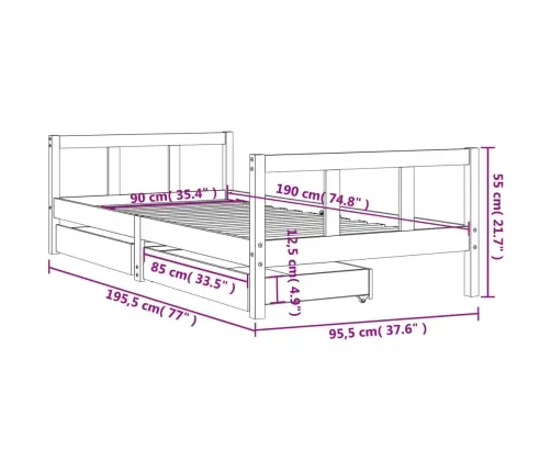Bērnu Gultas Rāmis Ar Atvilktnēm, Melns, Priedes Masīvkoks Vidaxl