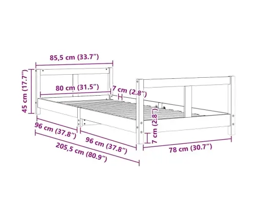 Vaikiškos Lovos Rėmas, 80X200cm Pušies Medienos Masyvas