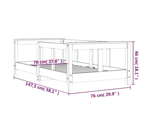 Bērnu Gultas Rāmis, Priedes Masīvkoks, 70X140 Cm Vidaxl