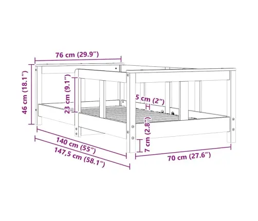 Bērnu Gultas Rāmis, Priedes Masīvkoks, 70X140 Cm Vidaxl