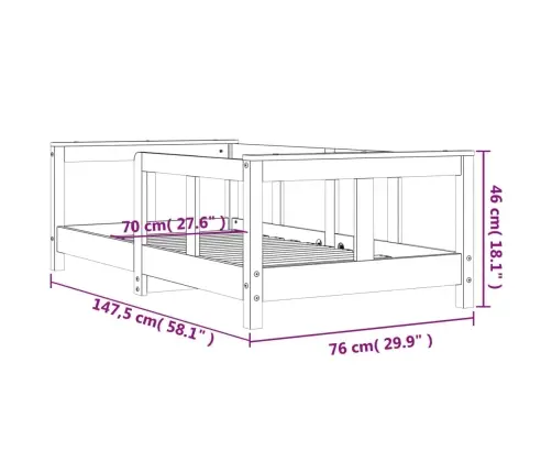 Bērnu Gultas Rāmis, Priedes Masīvkoks, 70X140 Cm, Balts Vidaxl