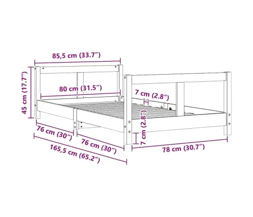 Bērnu Gultas Rāmis, 80X160 Cm, Priedes Masīvkoks Vidaxl