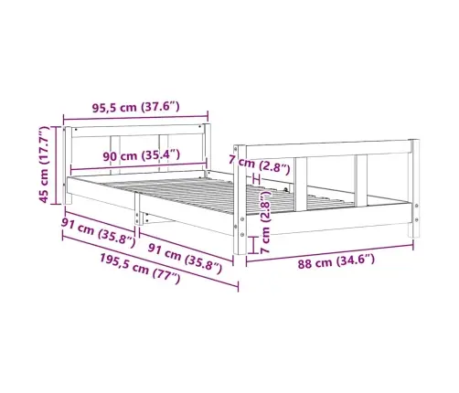 Bērnu Gultas Rāmis, Balts, 90X190 Cm, Priedes Masīvkoks Vidaxl