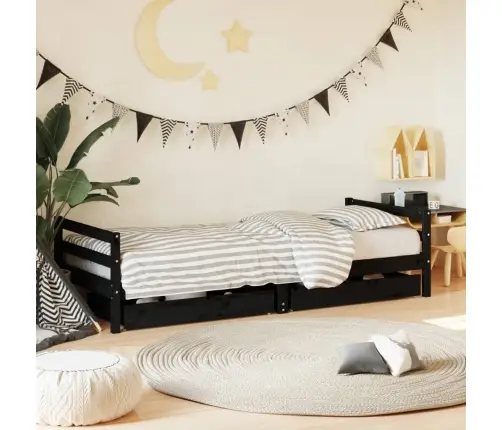 Vaikiškos Lovos Rėmas Su Stalčiais, Juodas, 90X200cm Pušis Vaikiškos Lovos Rėmas Su Stalčiais, Juodas, 90X200cm Pušis