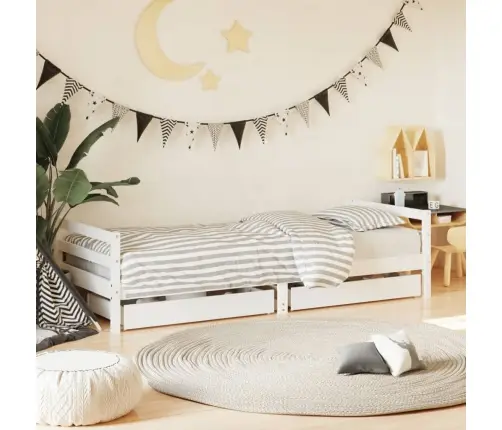 Bērnu Gultas Rāmis Ar Atvilktnēm, Balts, Priedes Masīvkoks Vidaxl