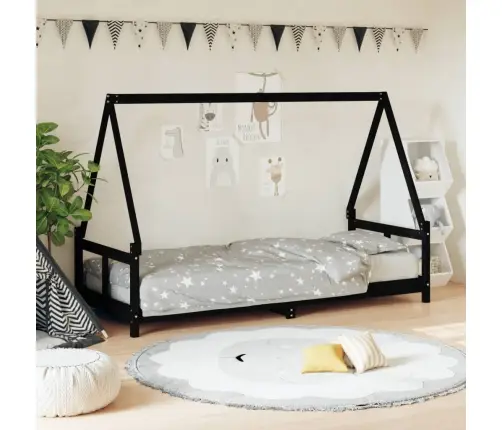 Bērnu Gultas Rāmis, Melns, 80X200 Cm, Priedes Masīvkoks Vidaxl
