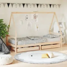 Bērnu Gultas Rāmis Ar Atvilktnēm, 90X200 Cm, Priedes Masīvkoks Vidaxl