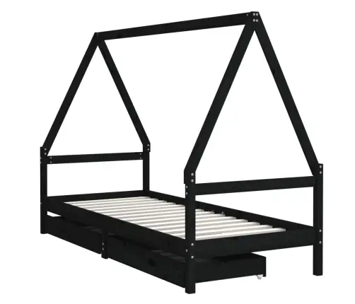 Bērnu Gultas Rāmis Ar Atvilktnēm, Melns, Priedes Masīvkoks Vidaxl