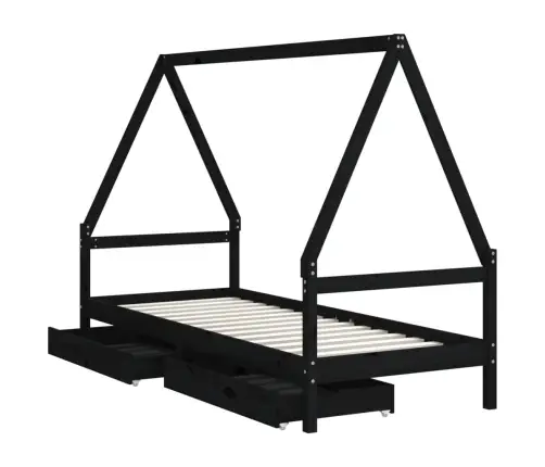 Bērnu Gultas Rāmis Ar Atvilktnēm, Melns, Priedes Masīvkoks Vidaxl