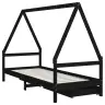 Bērnu Gultas Rāmis Ar Atvilktnēm, Melns, Priedes Masīvkoks Vidaxl