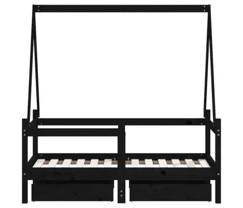 Lastevoodi Raam Sahtlitega, Must, 70 X 140 cm Männipuit