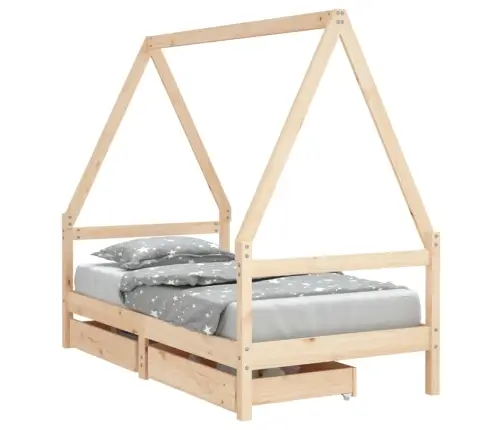 Bērnu Gultas Rāmis Ar Atvilktnēm, 80X160 Cm, Priedes Masīvkoks Vidaxl