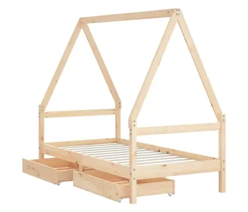 Bērnu Gultas Rāmis Ar Atvilktnēm, 80X160 Cm, Priedes Masīvkoks Vidaxl
