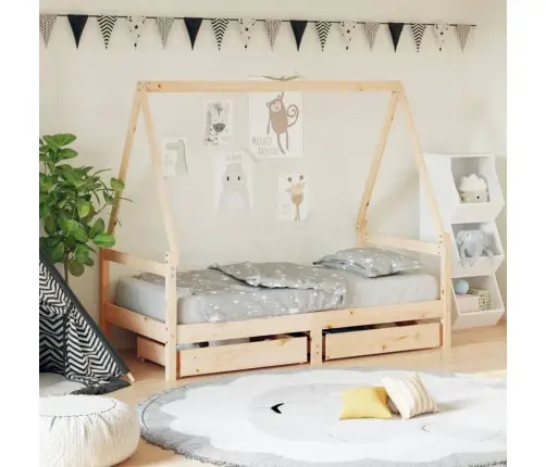 Bērnu Gultas Rāmis Ar Atvilktnēm, 80X160 Cm, Priedes Masīvkoks Vidaxl