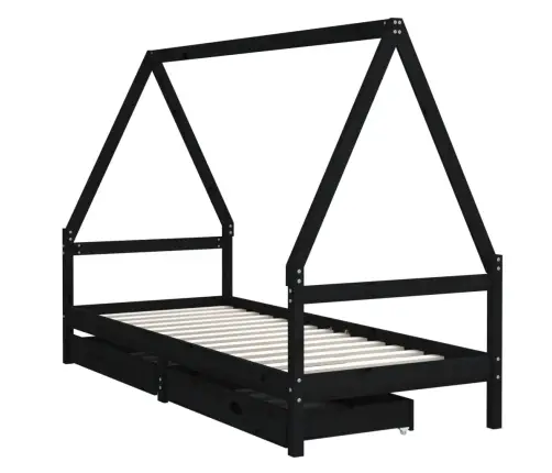 Bērnu Gultas Rāmis Ar Atvilktnēm, Melns, Priedes Masīvkoks Vidaxl