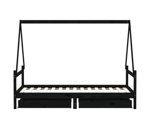 Bērnu Gultas Rāmis Ar Atvilktnēm, Melns, Priedes Masīvkoks Vidaxl