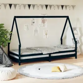 Vaikiškos Lovos Rėmas, Juodas, 90X200cm Pušies Masyvas